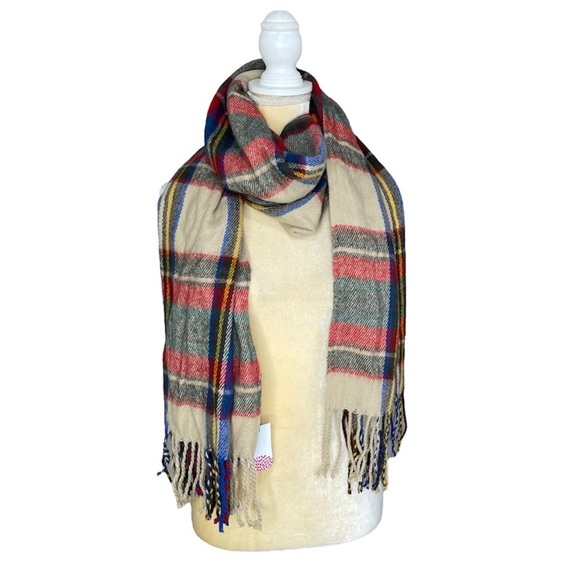 Fall Blanket Scarf by Tickled Pink Plaid Multicolored Fringe - Picture 4 of 10